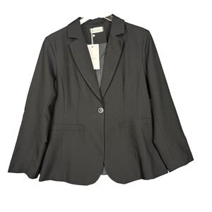 Elleven Jacket Womens Large‎ Black Blazer NWT Stretch Business Casual Minimalist